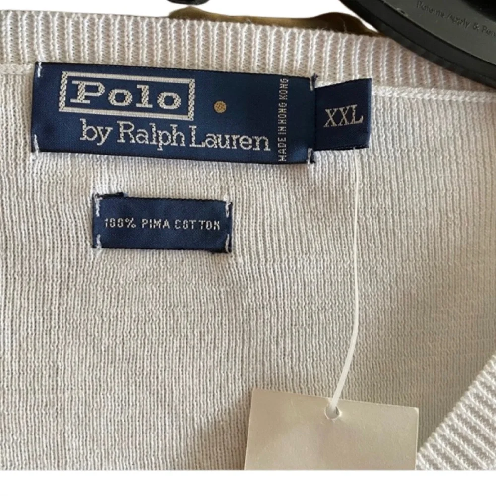 NWT Polo Ralph Lauren Cream V-Neck Vest Pima Cotton